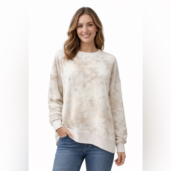 SO Sweaters - SO Cream Tie Dye Plush Fleece Crewneck Sweatshirt Cozycore Lounge Women’s Medium